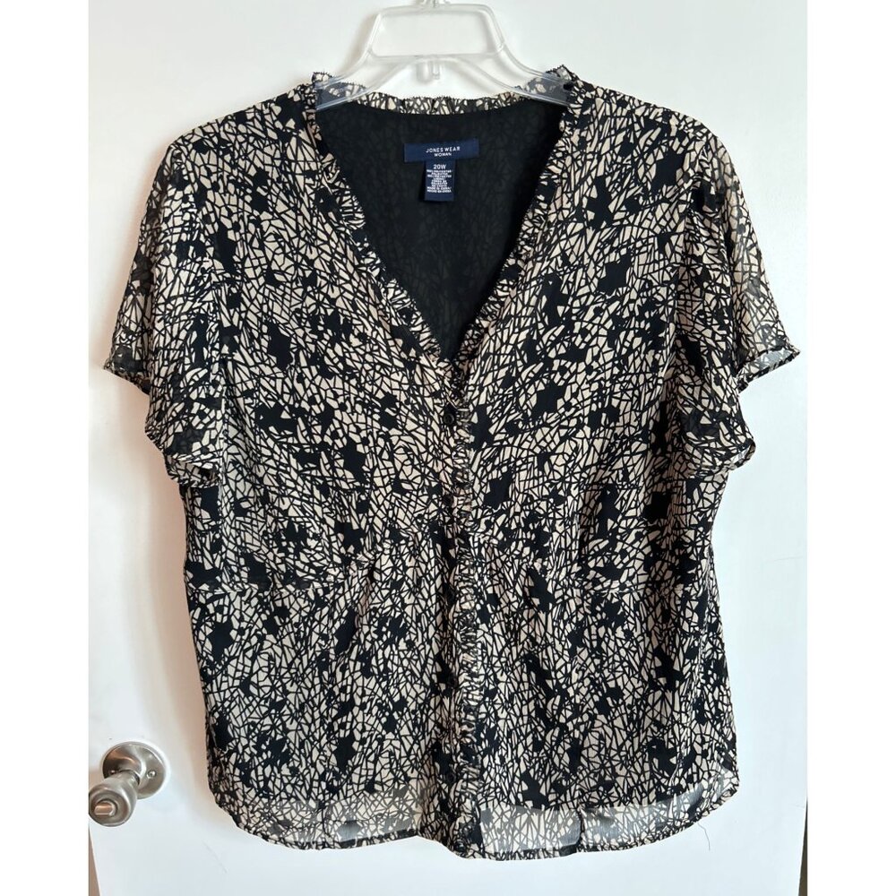 Jones Wear Woman Black & Beige Button-Front Blouse Size 20W